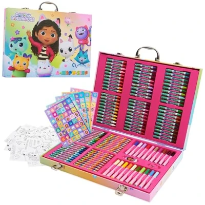 Image of Gabby&#039;s Dollhouse Art Set for Kids with 137 Pieces, Drawing and Colouring Supplies in Carry Case Cute Gifts Girls