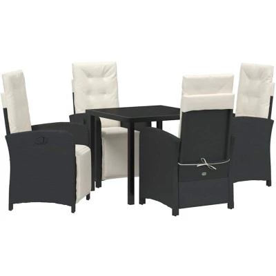 Image of vidaXL 5 Piece Garden Dining Set with Cushions Black Poly Rattan