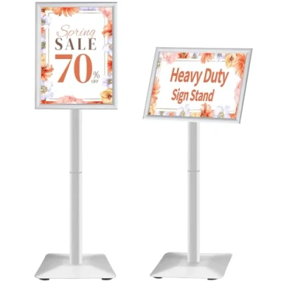 Image of VAIIGO Heavy Duty Sign Holder Poster Stand, Adjustable Menu Display Stand Floor Standing with Cast Iron Base for Poster, Menu, Ads, Sales, Notice, Signage (A3, Silver)