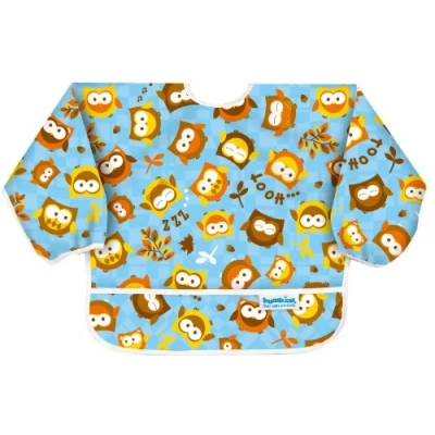 Image of Bumkins Sleeved Bib/Baby Bib/Toddler Bib/Smock, Waterproof, Washable, Stain and Odor Resistant, 6 24 Months Blue Owlds