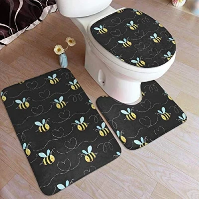 Image of RedBeans Non Slip Bath Mat 3 Piece Flannel Bathroom Rug Set,Bumble Bees Soft Pedestal Anti Shower And Toilet Cover Set