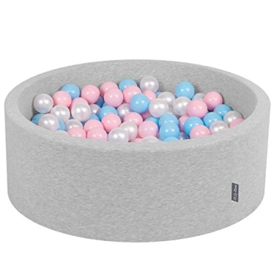Image of KiddyMoon 90X30cm/200 Balls ∅ 7Cm / 2.75In Baby Foam Ball Pit Made In EU, Light Grey:Baby Blue/Light Pink/Pearl