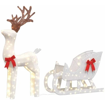 Image of vidaXL Christmas Decoration Reindeer and Sleigh 100 LEDs Cold White