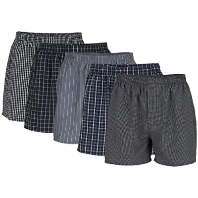 Image of Gildan Men&#039;s Woven Boxers, Multipack Shorts, Black Stripe Assorted (5 Pack), XXL (Pack of 5)