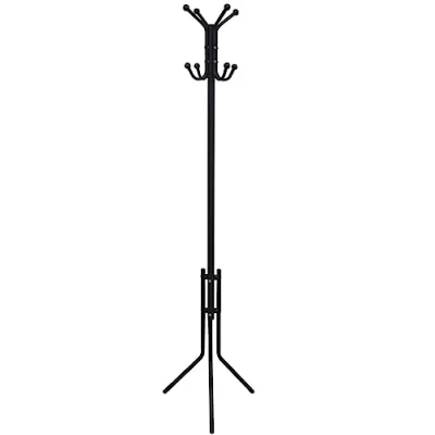 Image of vidaXL Classic Metal Coat Stand in Black Freestanding Wardrobe Solution with Functional Ball Hooks, Sturdy Triangular Legs