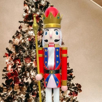 Image of CDL 150cm 60&quot; 5Ft Tall Life Size Large/Giant Red Christmas King On Stand Holds Golden Scepter For Indoor Outdoor Xmas/Event/Ceremonies/Commercial Decoration(5 Feet, K20)