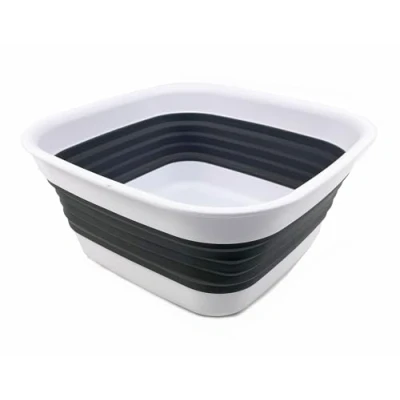 Image of SAMMART 8L Collapsible Tub Foldable Dish Portable Washing Basin Space Saving Plastic Washtub (White/Steel Grey)