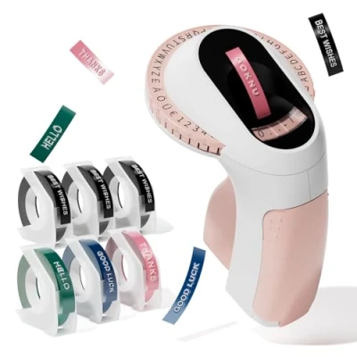Image of Embossing Label Maker,E975 3D Maker Machine,Embossed Handheld,Vintage Omega Home Printer S Machine with 6 Tape 3/8&quot;(9mm) for Kids and Elderly Pink