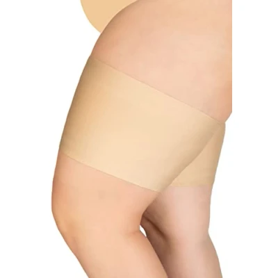 Image of Annes styling Women elastic thigh bands anti chafing prevent rubbing Satin and lined protector slip silicone Natural S