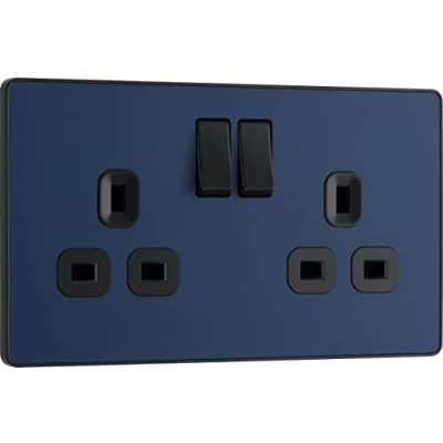 Image of BG Electrical Double Switched Power Plug Wall Socket, Screwless, Evolve, Matt Blue, 13A, PCDDB22B