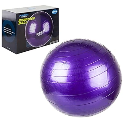 Image of Summit Pursuit Fitness 55cm Exercise Ball Purple Anti Slip Gym for Fitness, Pilates, Pregnancy, Labour, Yoga with Hand Pump Included