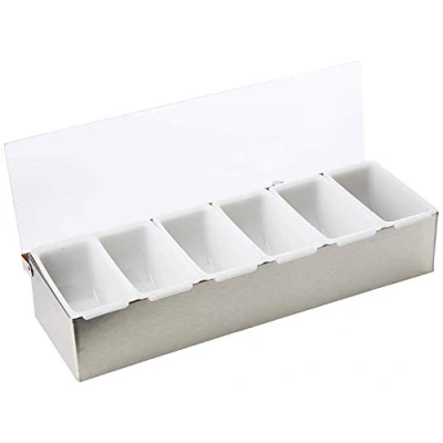 Image of Condiment Dispenser 6 Compartment Chrome Back Bar Holder, Pot Ideal for Dispensing Cocktail Garnishes &amp; Ingredients
