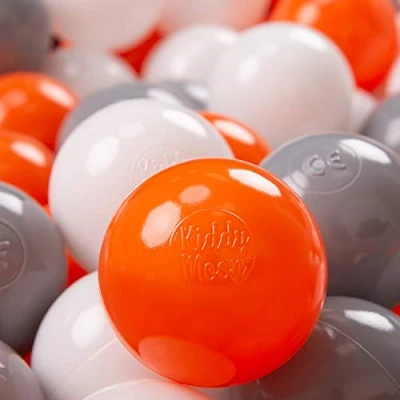Image of KiddyMoon Soft Plastic Play Balls 100 Balls/7Cm 2.75In Multi Colour Made In EU, Orange/Grey/White