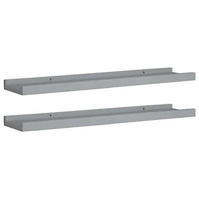 Image of vidaXL Picture Frame Display Ledges, Set of 2, Wall Mounted, Grey, Lacquered MDF, Space Saving, Modern Home Decor, Display, Shelf Dimension: 60x9x3 cm