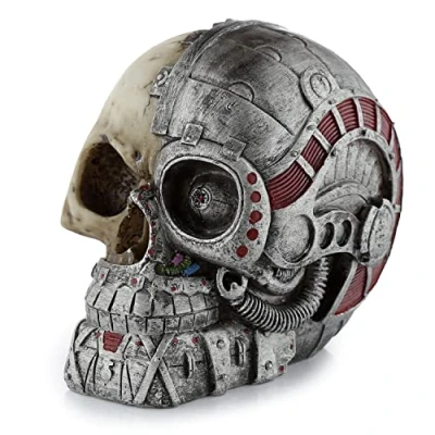 Image of Puckator Steampunk Style Skull Half Robot Head Home Decoration With Ornaments Resin Accessories Living Room Human Skeleton Goth Gifts For Men