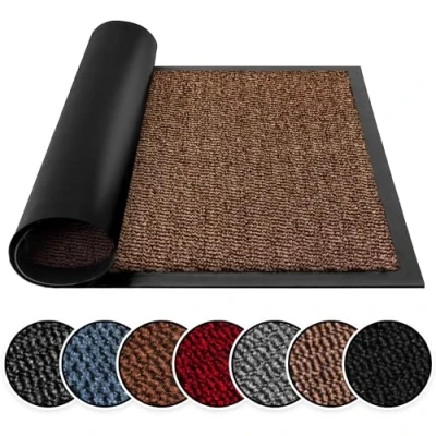 Image of BLADO Washable Door Mats Indoor &amp; Outdoor Non Slippery Heavy Duty Doormats Stylish Large Rubber Mat Perfect Dust Grabbing (Brown, 90cm x 150cm)
