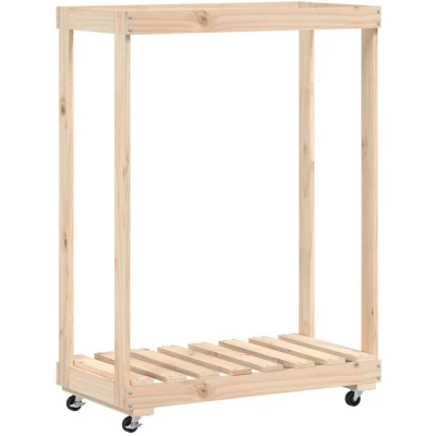 Image of vidaXL Log Holder with Wheels 76.5x40x108 cm Solid Wood Pine