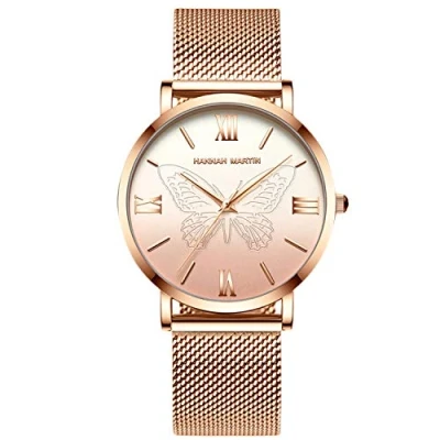 Image of RORIOS Fashion Womens Watches Analogue Quartz Watch Butterfly Dial with Stainless Steel Mesh Strap Casual Ladies Wristwatch