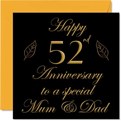 Image of Special 52nd Anniversary Card for Dad Mum Parents &amp; Happy 52 Wedding Cards from Son Daughter Family, 145mm x Greeting Fifty Second Anniversaries