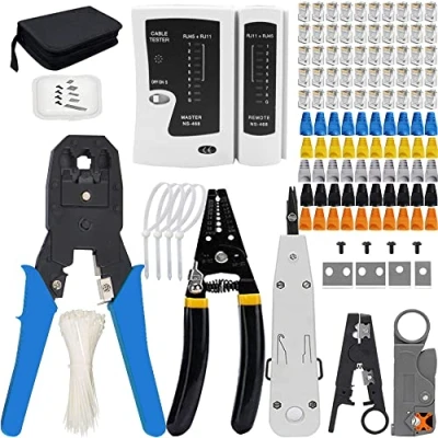 Image of MAYLINE RJ45 Crimper Crimping Tool Network Cable Tester Kits Net Computer Repair Tools Maintenance LAN Tester, Cat5 Cat6 Cat7 Professional Set(Blue)