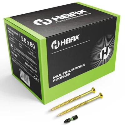 Image of Heifix Multi Purpose Wood Screws Pozi Double Countersunk FREE Screw Bit Included (QTY 200, 5mm x 80mm)