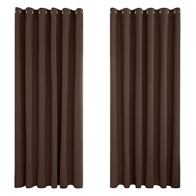 Image of Deconovo Wide Curtains Mocha Super Soft Thermal Insulated Eyelet Blackout Bedroom 90 x Inch Drop Dark 2 Panels
