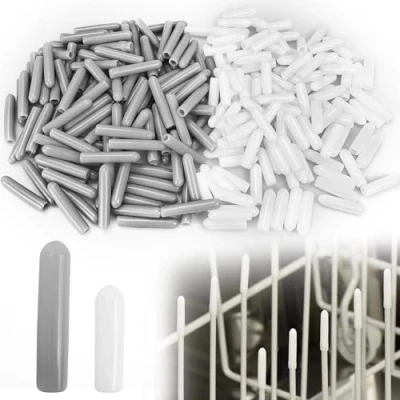 Image of 240Pcs Dishwasher Rack Caps,Dishwasher Frame Cover Caps, Protective Caps for Baskets, Extra Strong Rust Protection, Replacement Parts All Dish Baskets (Grey, White)