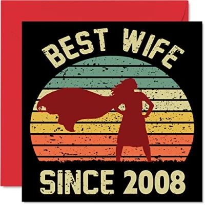 Image of 16th Anniversary Card for Wife from Husband Best Since 2008 I Love You Gifts, Happy Wedding Cards Partner, 145mm x Greeting Sixteenth Anniversaries