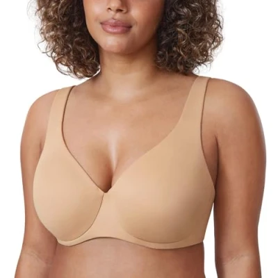 Image of Delimira Women&#039;s Minimiser Bra Plus Size Non Padded Underwired Seamless Comfort Bras Warm Beige 44C