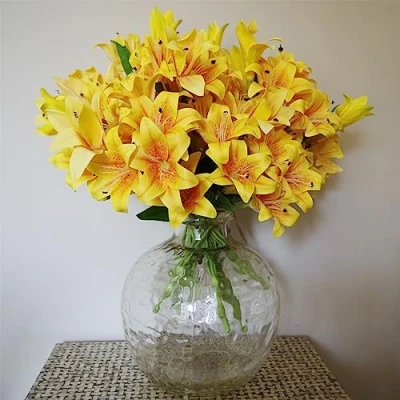 Image of 12 x 60cm Artificial Lily Stem Yellow (144 Flowers)