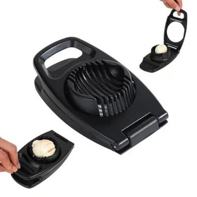 Image of LAWALEISHE Egg Slicer,Heavy Duty Aluminium Cutter for Egg,Egg Slicer with Stainless Steel Wire Slicer,Multifunctional Evenly Slicing Boiled Eggs Ham Banana Strawberry (Black)