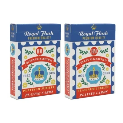 Image of Royal Flush Queen&#039;s Commemorative Playing Cards Twin Deck of Platinum Jubilee 2022 Poker Cards, Superior Cartamundi Linen Finish, Easy To Shuffle &amp; Durable, Limited Edition