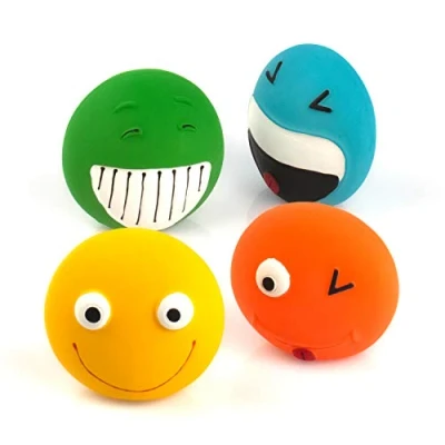 Image of CHIWAVA 4 Pack 3.2&quot; Small Dog Toys for Interactive Dogs Latex Rubber Flat Smile Balls Squeeze Squeaky Toy Fetch Play