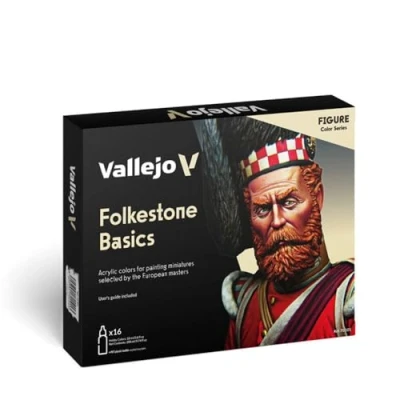 Image of Vallejo 70101 Model Color Folkstone Basics Acrylic Paint Set 16 x Assorted 17millimeter Colour, Beige/Blue/Brown/Gold/Green/Grey/Orange/Red/Silver/Yellow