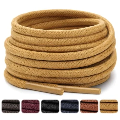 Image of Stepace 2 Pairs Waxed Round Shoe Laces 3mm Oxford Shoelaces for Boots and Dress Shoes Light Brown 86cm