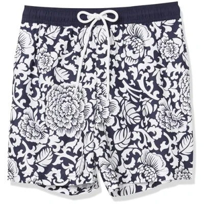 Image of Amazon Essentials Men&#039;s 7&quot; Quick Dry Swimming Trunks Discontinued Colours, Black Floral, S