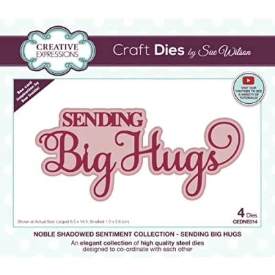 Image of Creative Expressions Sue Wilson Noble Shadowed Sentiment Sending Big Hugs Craft, Metal, Largest die 6.5 x 14.5 cm