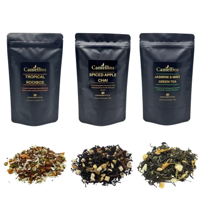 Image of Exotic Tea Selection, 3 Loose Leaf Teas, Camellios (3 Flavours, 100g Each)