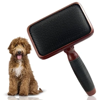 Image of Kenchii Slicker Brush for Dogs, Professional Dog Grooming Loose Fur, Tangles, Long Short Haired, Stainless Steel Pins, Maplewood Handle (Large)