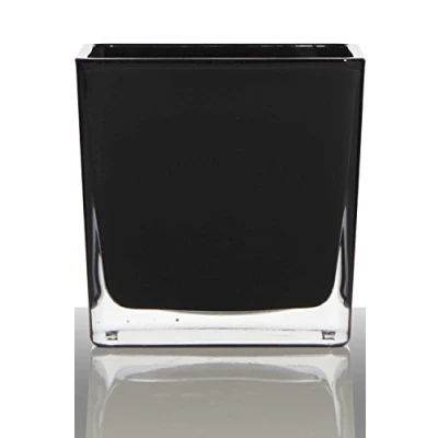 Image of INNA Glas Planter of Glass KIM, cube/square, black, 4.7&quot;x4.7&quot;x4.7&quot;/12x12x12cm jardiniere/Flower vase