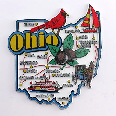 Image of World By Shotglass Ohio State Map and Landmarks Collage Fridge Souvenir Collectible Magnet FMC