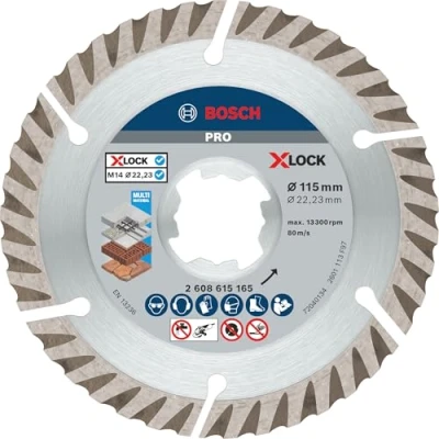 Image of Bosch 1x PRO Multi Material Diamond Cutting Disc for X Lock and Small Angle Grinders (for concrete, Reinforced Ø 115 mm, Professional Accessory Grinder)