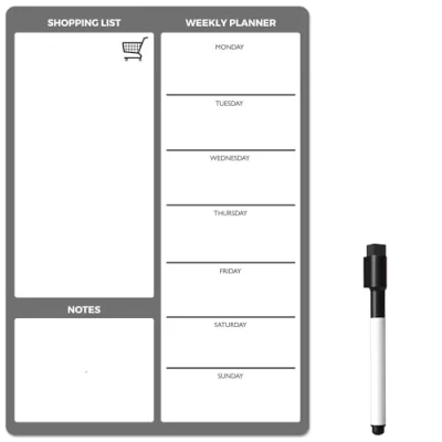Image of TMS Magnetic Weekly Planner and Dry Wipe Pen, Meal Shopping List, Fridge Whiteboard for Prep, Notes Reminders, Daily Plan Erase Memo Board, Kitchen or Office (Grey, A3)
