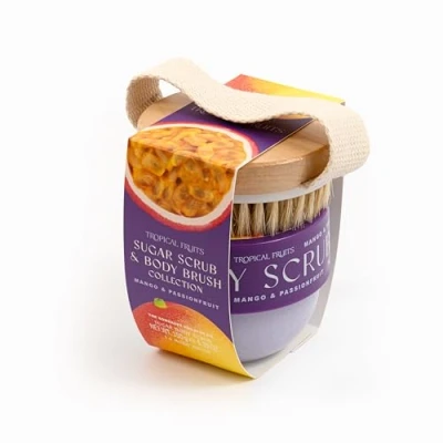 Image of Tropical Fruits Gentle Exfoliating Sugar Scrub &amp; Brush Mango and Passionfruit 150g
