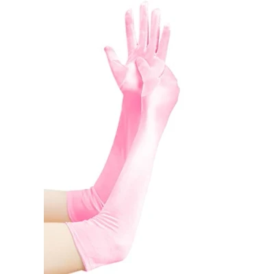 Image of EORUBE Long Opera 1920s Satin Gloves for Women Elbow Length Party Costume (Smooth 20.5&quot; Pink)