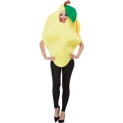 Image of Smiffys Lemon Costume, Yellow with Hooded Tabard, Funny Fancy Dress, Food/Drink Dress Up Costumes
