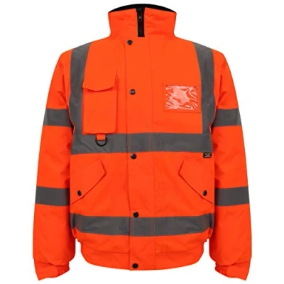 Image of Aztec Hi Viz Vis High Visibility Waterproof Bomber Jacket Reflective Tape Safety Top Security Work Winter Workwear Coats Two Tone Warm Padded Jackets (Orange Medium)