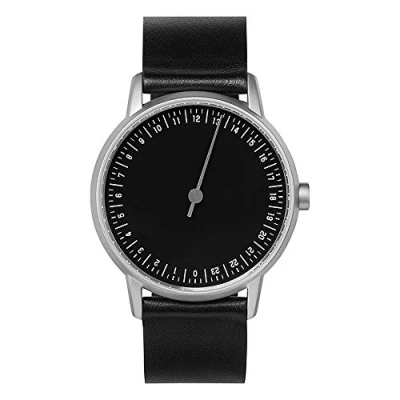 Image of slow round 02 Black Leather, Silver Case, Dial