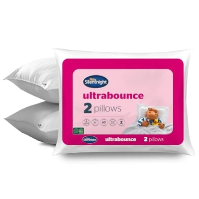 Image of Silentnight Luxury Ultrabounce Pillows 2 Pack of Soft Medium Support Hotel Quality Bed for Side, Stomach and Back Sleeper Hypoallergenic Machine Washable, White