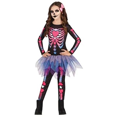 Image of FIESTAS GUIRCA Pretty Pink Skeleton Fancy Dress for Girls Tutu Kids Costume Halloween Costumes 10 12 years
